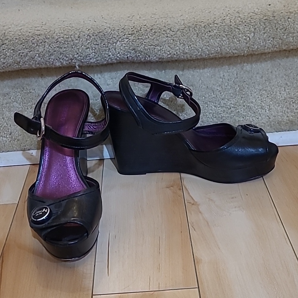 Women's size 9 Coach black wedge platform shoes